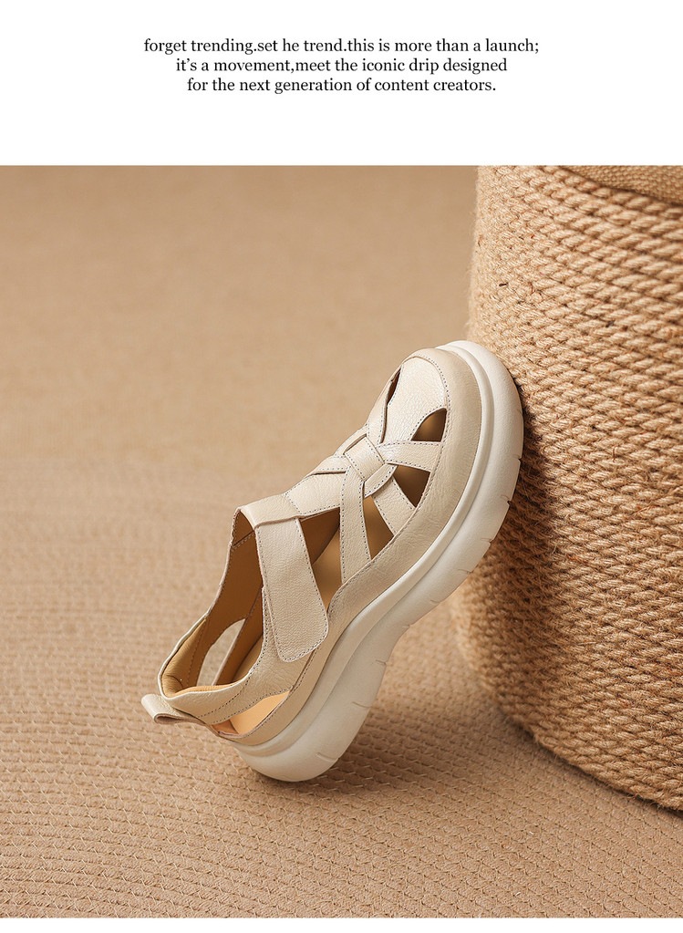 Sandal nữ đế dày da cừu phối quai ngang phong cách học đường — màu đen, màu trắng ngà chi tiết 21
