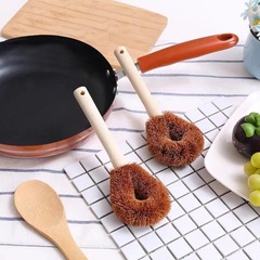 Non-stick Coconut Coir Brush Pot Cleansing Tool Wooden Handle Pot Scrubber Dishwashing Brush Kitchen Brush Wooden Handle Cleaning Brush