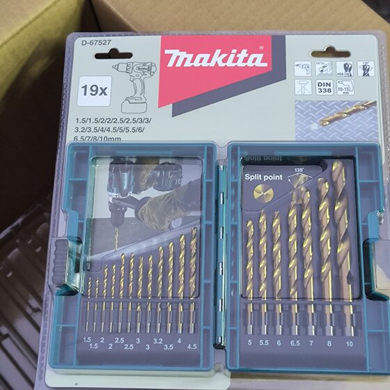 Makita Twist Drill Household Straight Handle Twist Drill Electric Drill Metal Drilling 19 suit Plated Titanium