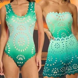 2025 New European and American Gradient Hollow One-Piece Swimsuit with Cut Out Design Sexy Backless Bikini Set