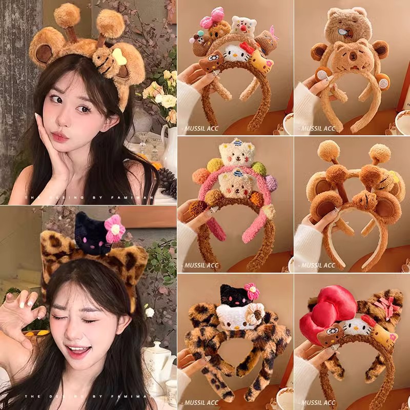 for face wash headband female 2024 new autumn and winter cute bear headband hair band hairpin hair ornaments plush headdress