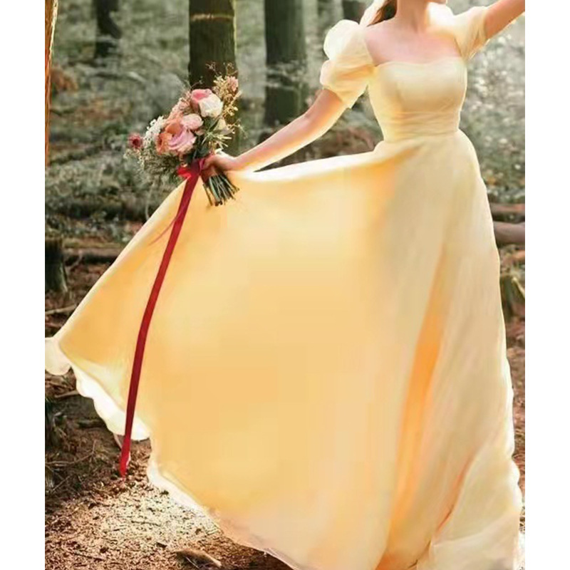 [Cloud Song] DI Shini Dress 2024 New Puff Sleeve Pastoral Bride Trailing Travel Light Wedding Dress Women