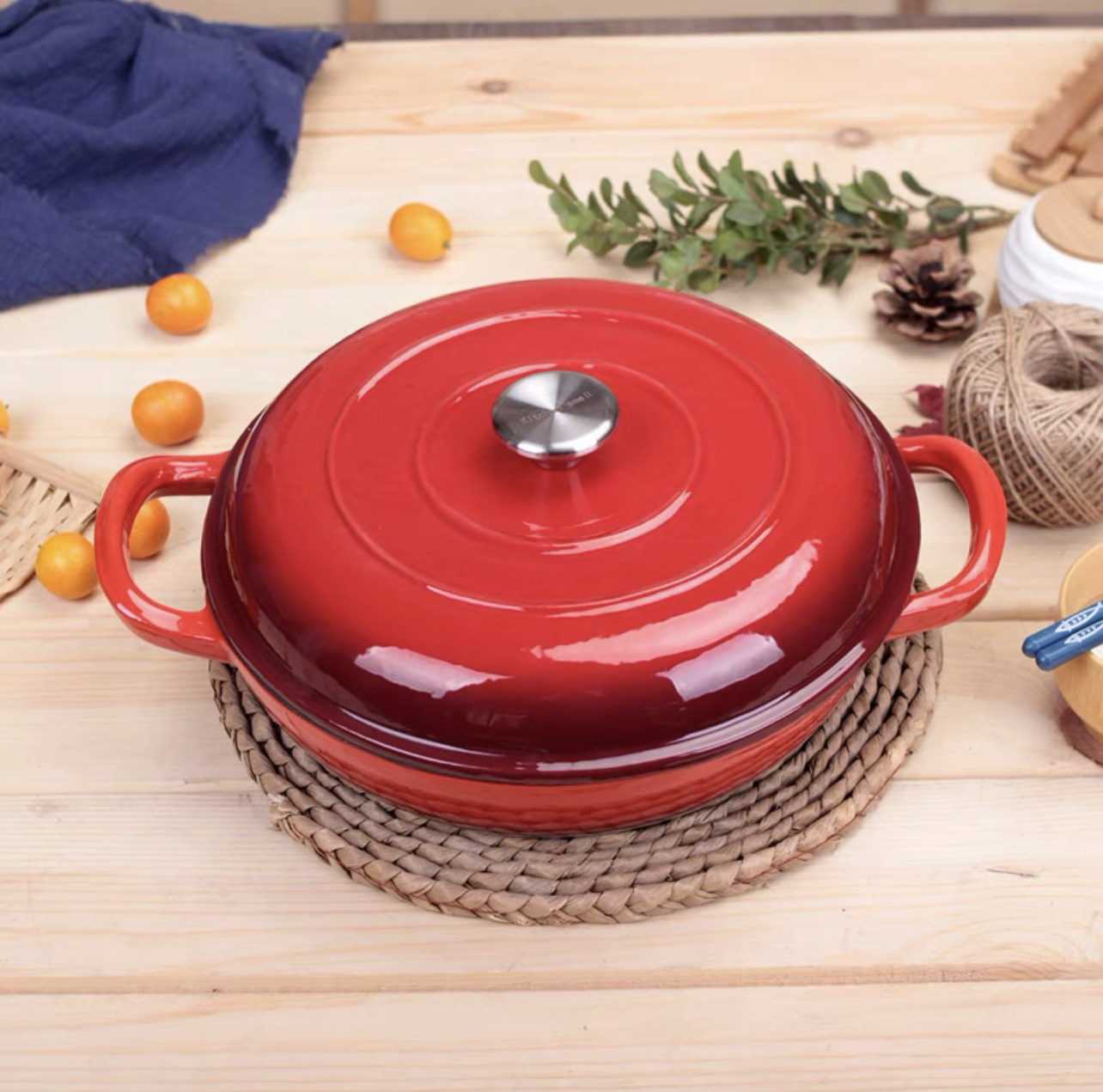 Gjutjärnsgryta emaljerad för soppa med handtag och non-stick_voghion.com