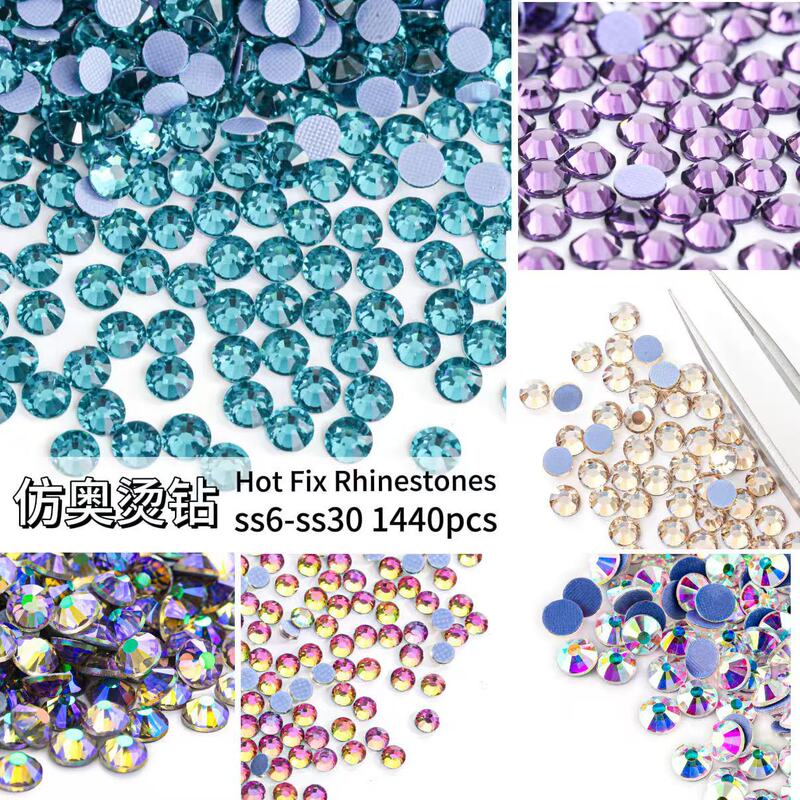 Imitation Austrian Hotfix Glass Rhinestones, Colorful Series Hot Melt Adhesive Flatback Rhinestones, DIY Clothing Accessories, Nail Art Rhinestones, Cross-Border