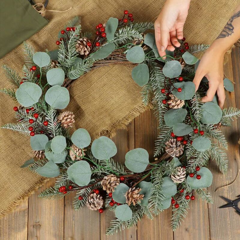 Flower Grass Cross-border Simulation Red Berry Pine Cone Garland Amazon Indoor Home Decoration Outdoor Front Door Hanging Ring