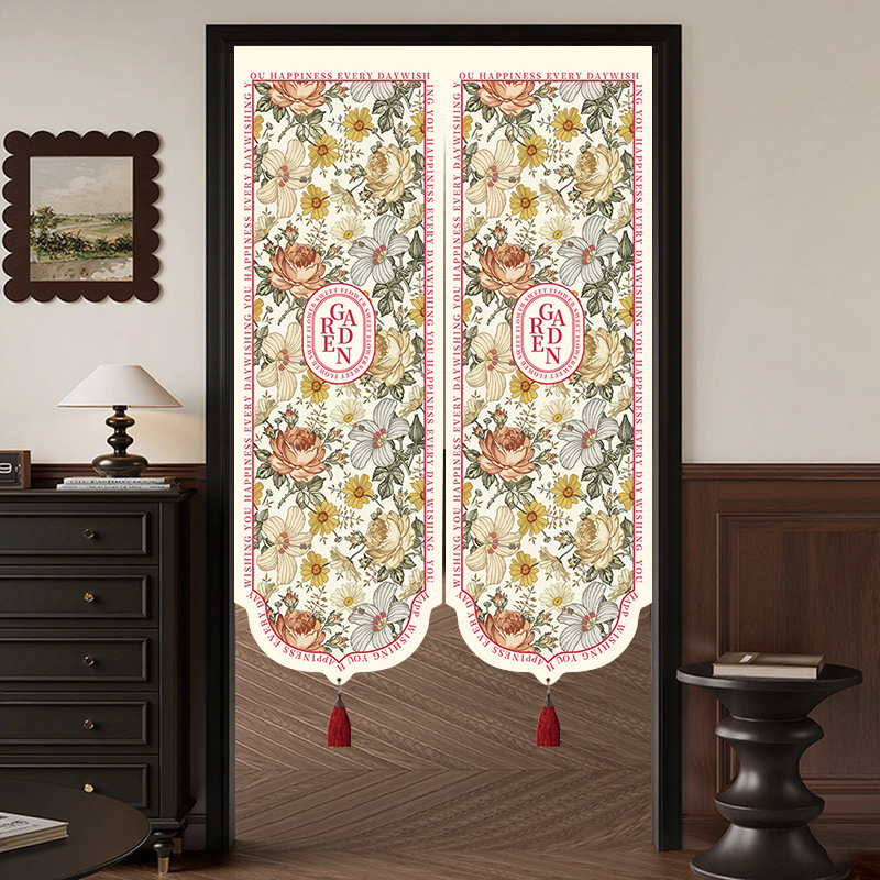 Light French Door Curtain Partition Curtain for Home Bedroom Kitchen Bathroom Bathroom Anti-Peeping Punch-Free Curtain with Tassels