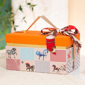 双层八马骏腾橙色礼物盒红酒国潮风手提伴手礼盒保温杯圣诞包装盒