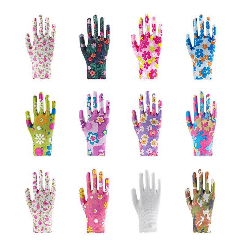 Guantes impresos de nailon de colores fabricantes al por mayor guantes elásticos delgados núcleo transpirable protección solar protección contra el trabajo antiestático