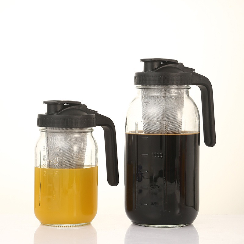 亚马逊大容量把手梅森罐水杯运动冷水壶套装咖啡花茶过滤杯果汁壶