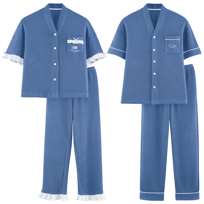 Verano nueva pareja pijamas pantalones de manga corta de algodón de las mujeres estilo coreano suelto talla grande ropa para el hogar de los hombres se puede usar fuera