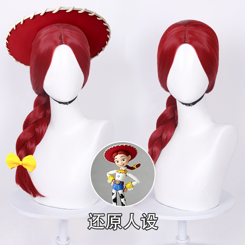 Duckbill Toy Story Cosplay Wig Braided Style Middle Parted Red Straight Long Hair