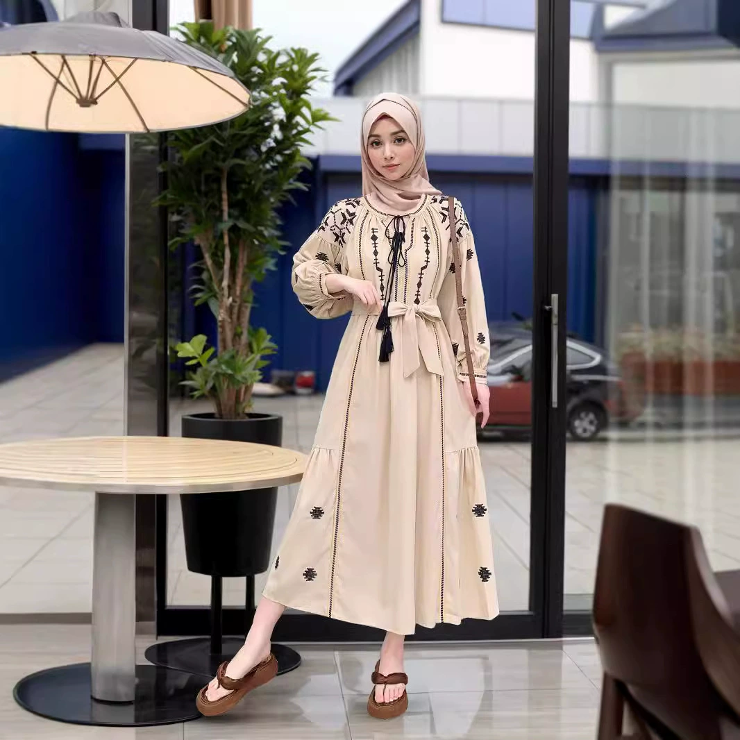 M280#Юго-Восточная Азия Shoppe Malay Indonesian Women's TK горячая распродажа вышитого хлопка и льна платье с рукавом- клеткой взрывной