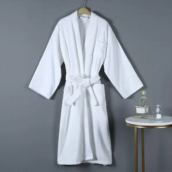 Hotel Cotton Cut Velvet Towel Bathrobe for Men and Women Thickeneded Pure Cotton Soft Absorbent Mid-Length Nightgown