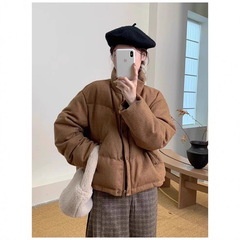 韩国洋气羊毛人字纹短款羽绒服女冬季新款2024韩系加厚外套面包服