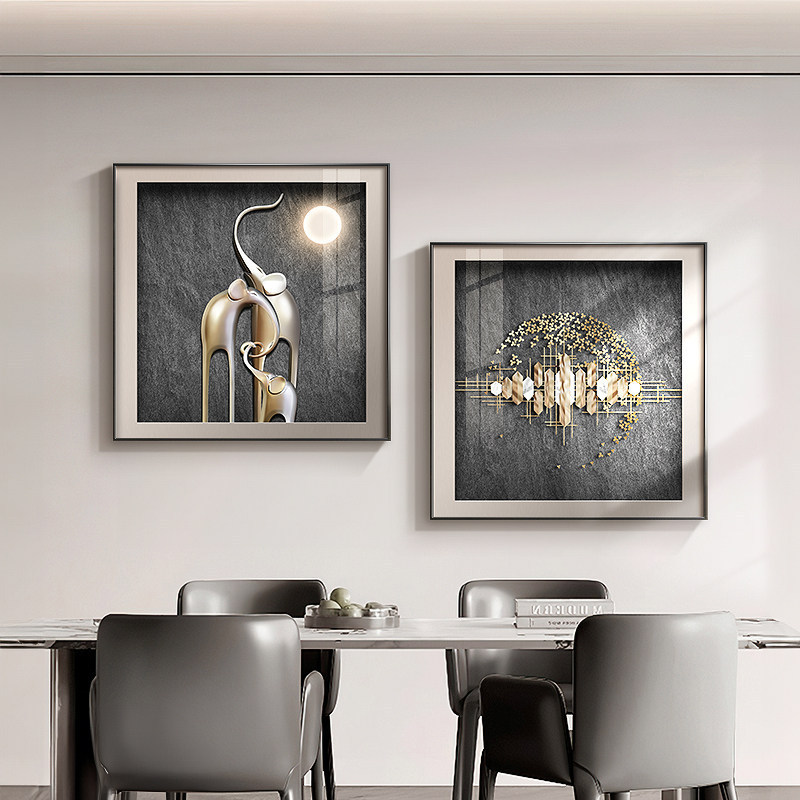 Luxurious small and large elephant abstract dining room decorative painting, double-panel wall art for dining room, high-end kitchen table two-panel wall painting Luxurious small and large elephant abstract dining room decorative painting, double-panel wall art for dining room, high-end kitchen table two-panel wall painting