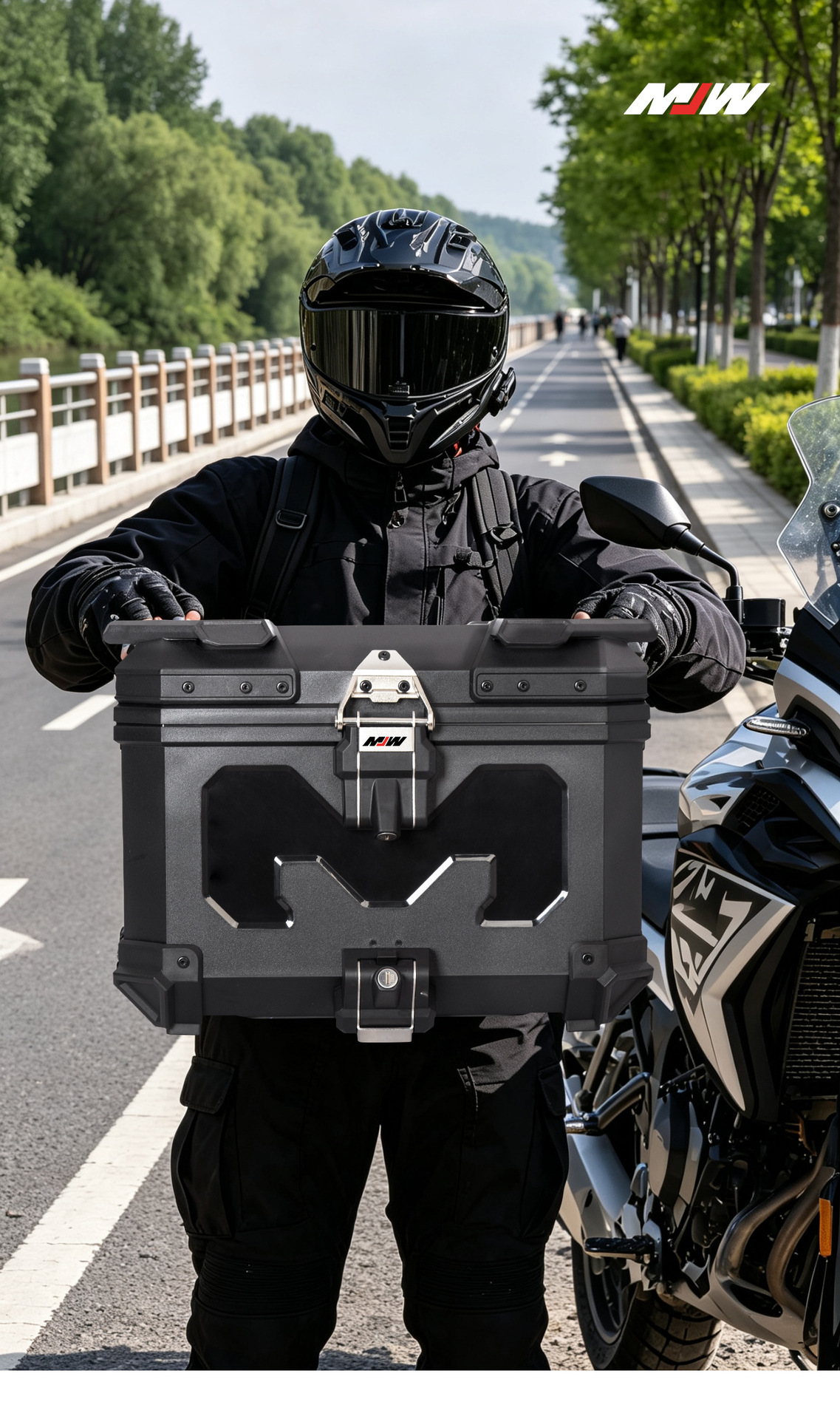 New Model Bm Lock 45L Motorcycle Abs Plastic Tail Box Large Trunk Quick-Release Motorcycle Tail Box Ninebot