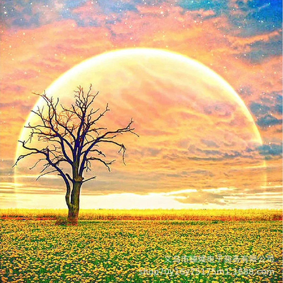[新款5d钻石画钻石绣画系列月亮树与跨境批发十字绣贴钻石刺绣画]