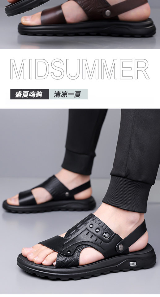 Dép sandal nam quai ngang hở ngón đế dày thời trang, dép đi biển đa năng chống trượt cỡ lớn — C6889 Màu nâu, C6889 màu đen chi tiết 18
