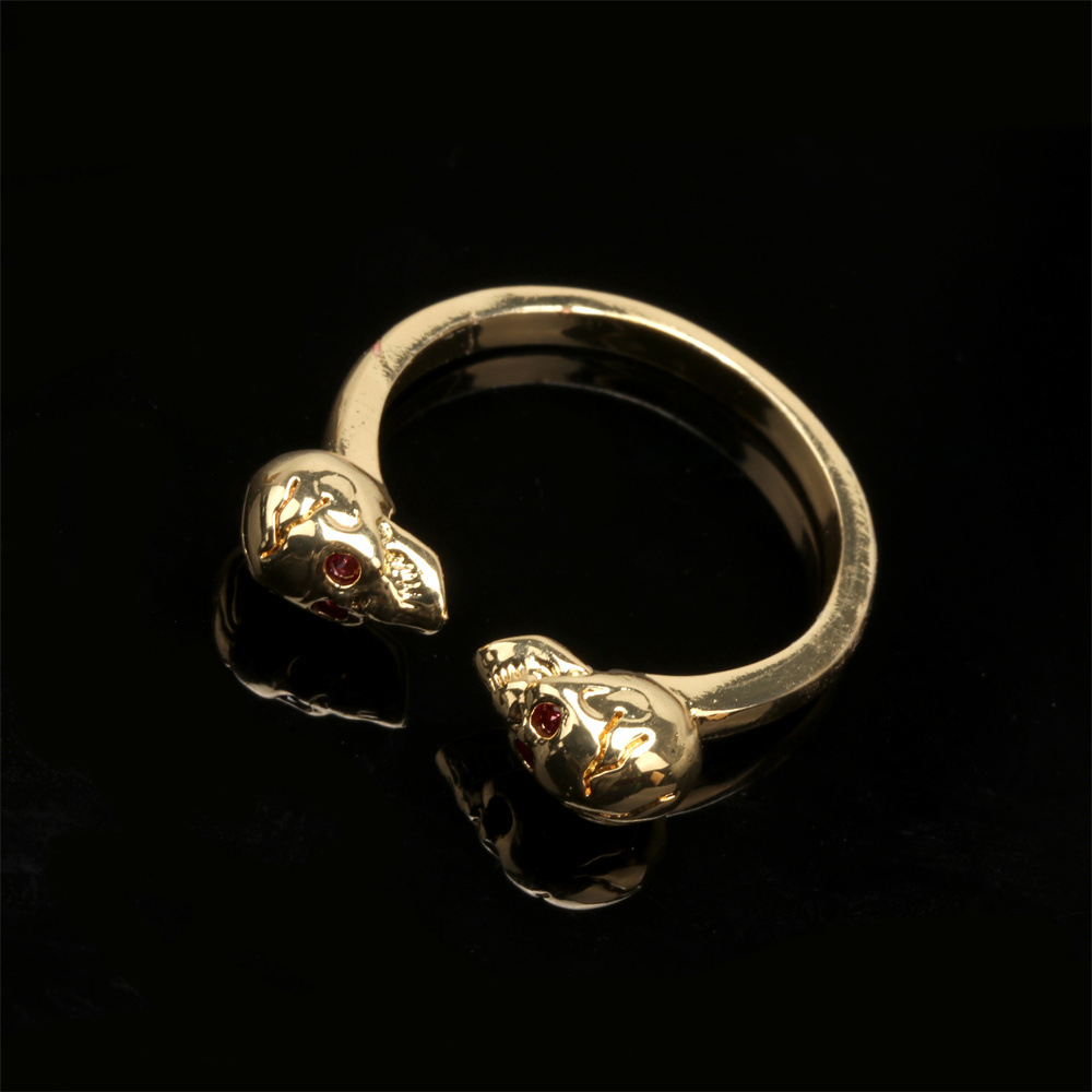 European and American cross-border micro-inlaid color zirconium open skull personality adjustable ri