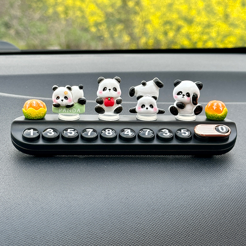 Coche creativo placa de número de estacionamiento temporal lindo panda coche móvil placa de teléfono decoración interior del coche