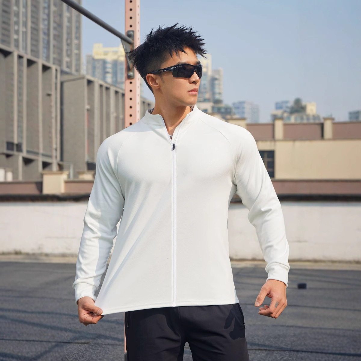 새로운 De Rong 근육 피트니스 남자 농구 형제 훈련 폴로 루즈 스포츠 긴 소매 티셔츠 머리 탑