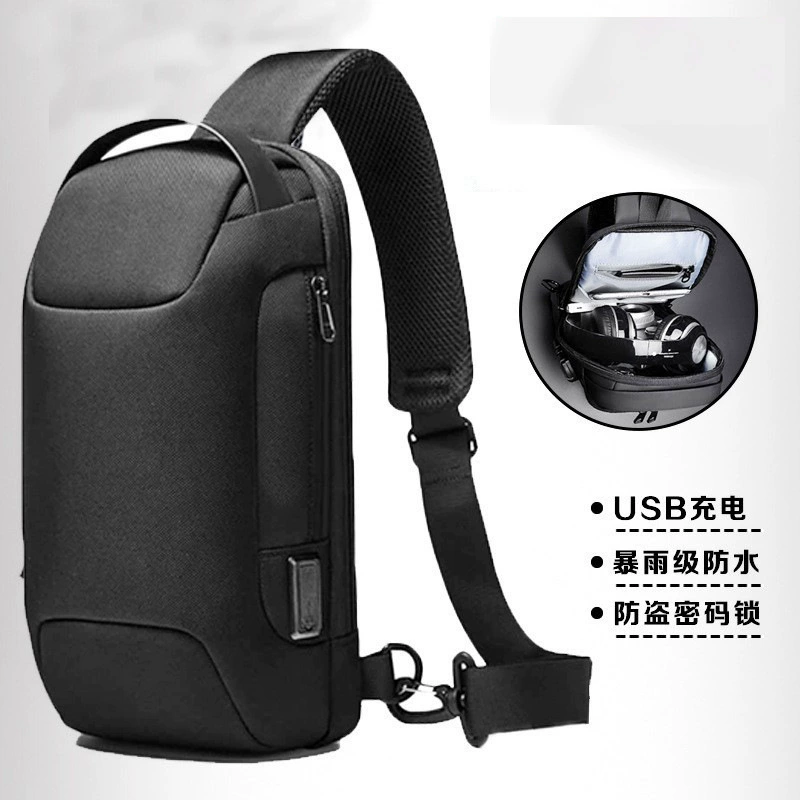 Сумка через плечо противоугонная, 900D Oxford + PU, USB зарядка и парольный замок, 35×16×12 см