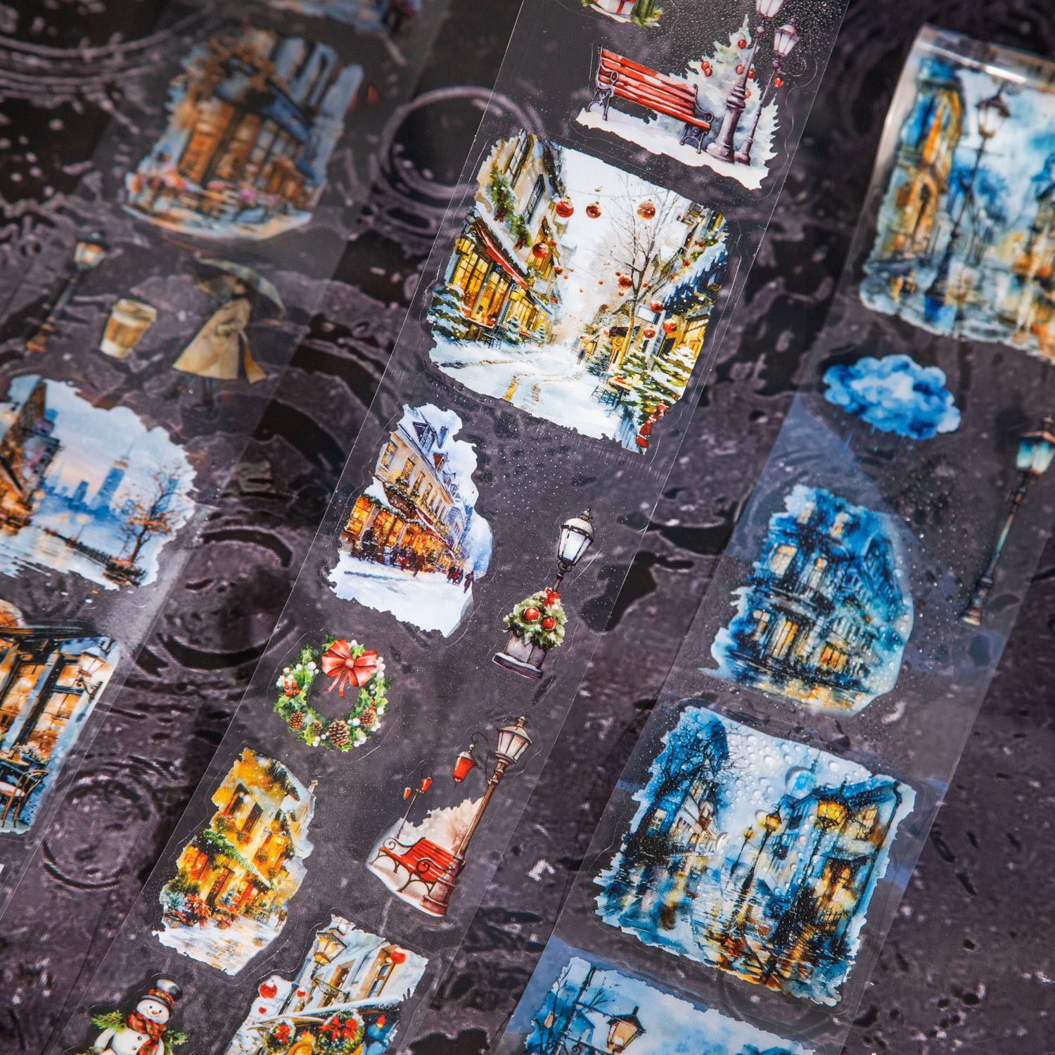 Hermoso día paisajismo PET cinta troquelada Victoria Night View Series Material de decoración de cuentas a mano pegatinas