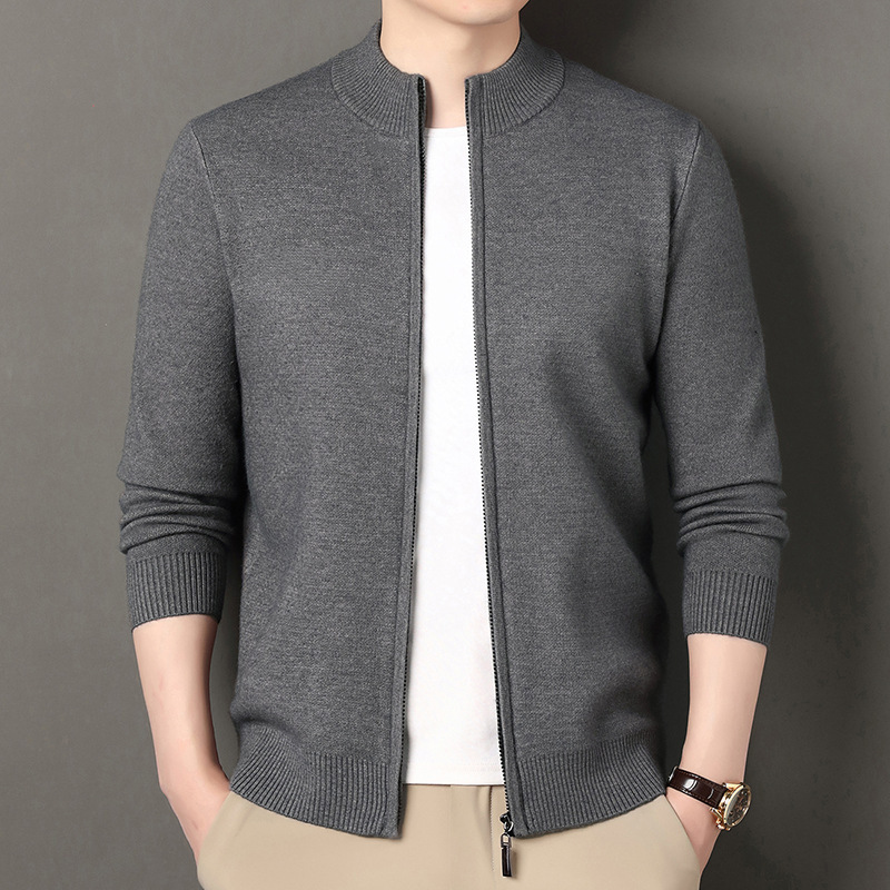 秋冬跨境新款男士针织开衫时尚简约舒适潮流外套休闲毛衣针织衫男