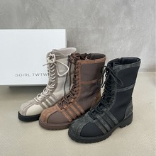 SGIRL TWTW复古透气拳击鞋女2025新款高帮德训鞋百搭休闲马丁靴潮