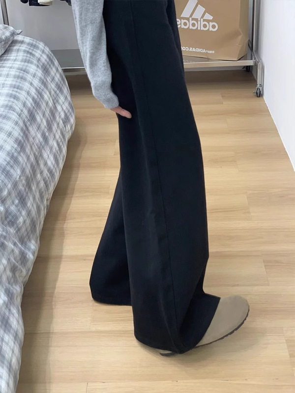 阔腿A版牛仔裤女大码黑色宽松不贴腿喇叭裤高腰显瘦梨形身材裤子|undefined