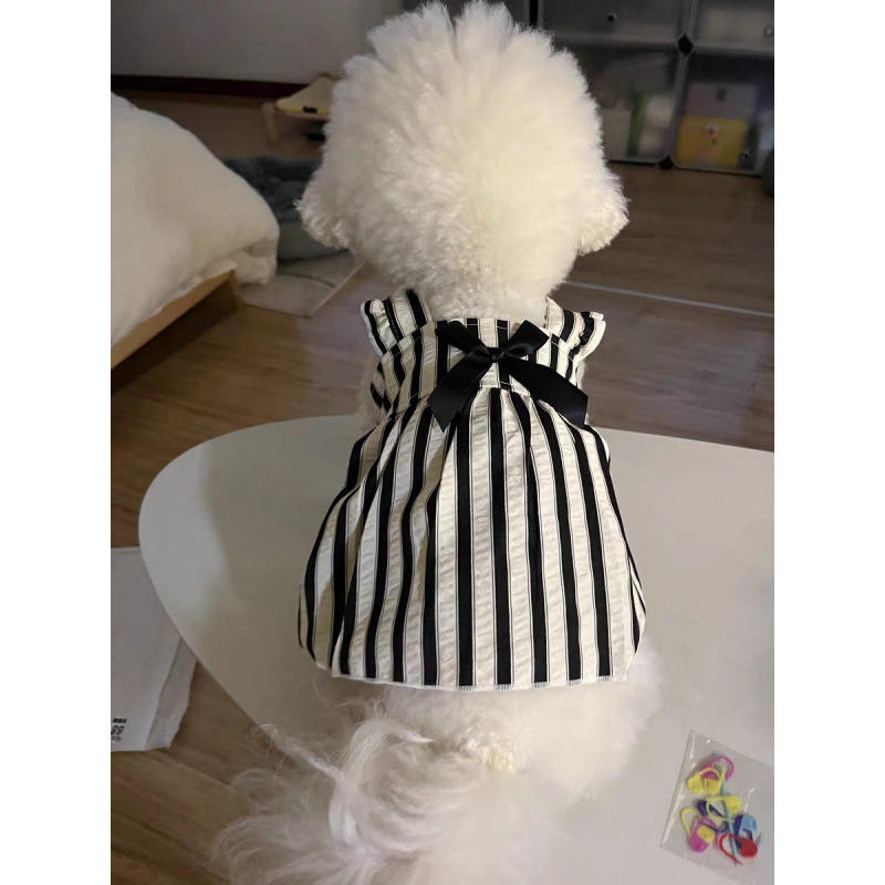 Ropa para perros verano nuevo estilo estilo occidental moda Teddy Bichon Bomei vestido de tirantes con lazo a rayas mascota