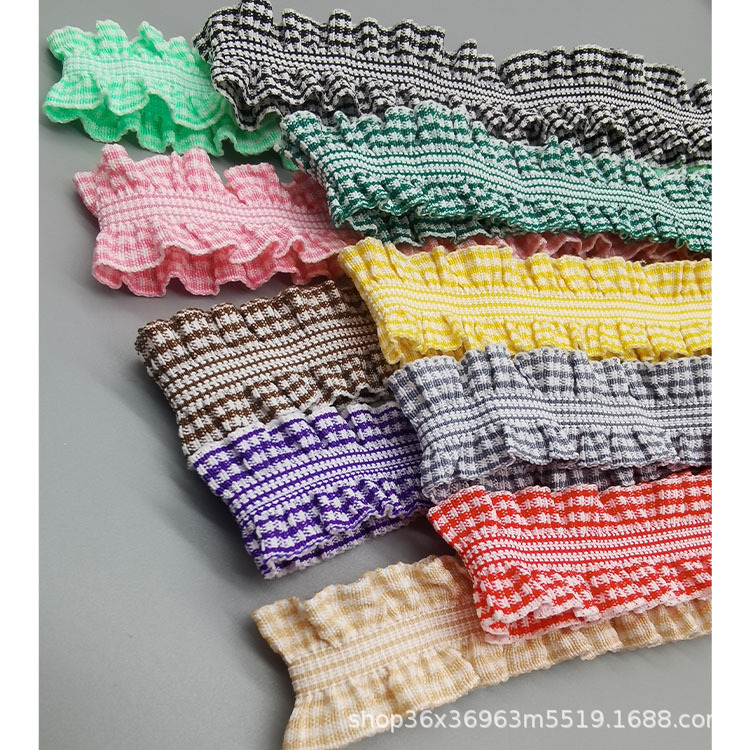 跨境2.5cm圣诞弹力千鸟格田园木耳边松紧带裙子袖口腰头弹力织带