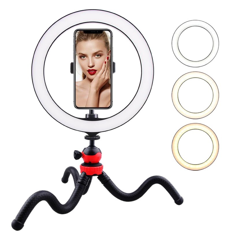 Pulpo trípode Luz de relleno en vivo 10 pulgadas celebridad de Internet soporte de teléfono móvil de escritorio LED belleza y rejuvenecimiento de la piel anillo de luz