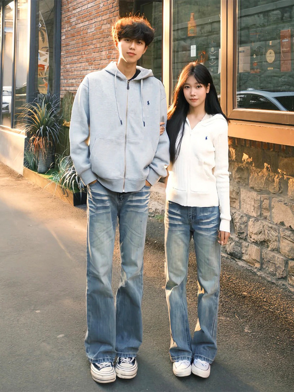 Gradient Blue Cat Whiskers Lightning Pattern Scimitar Jeans Men's Autum American High Street Pants Cleanfit Bootcut Pants