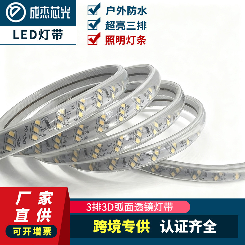 Led Light Strip High Voltage 110V220V Super Bright Three Rows of 180 Beads Outdoor Waterproof Home Improvement Project Commercial Lighting Strip
