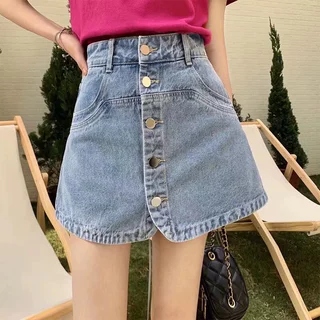 大码女装胖mm高腰牛仔短裤夏季百搭a字半身裙子显瘦直筒阔腿裙裤