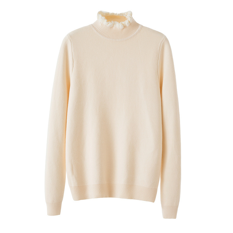 Women's Clothing Solid color large version half turtleneck plus thick warm inner wear knitted veet long sleeved pullover_voghion.com