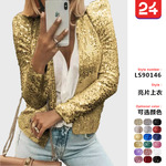 2026跨境春季新欧美女装时尚立领拼色亮片外套短款休闲百搭小外套