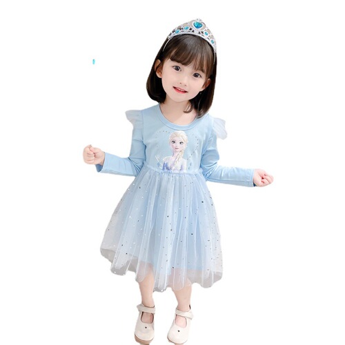Girls Elsa Princess Dress Autumn 2024 New Baby Short Sleeve Dress Children's Fashionable Frozen Autumn Clothes