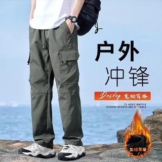 美式潮牌工装裤子男春秋宽松加绒阔腿裤2024潮流痞帅运动休闲长裤