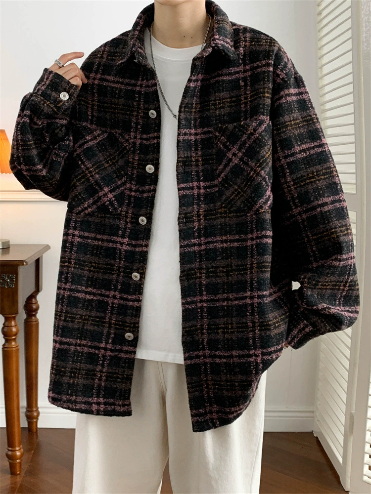 Ретро осеняя рубашка, длинный рукав, американский стиль, oversize