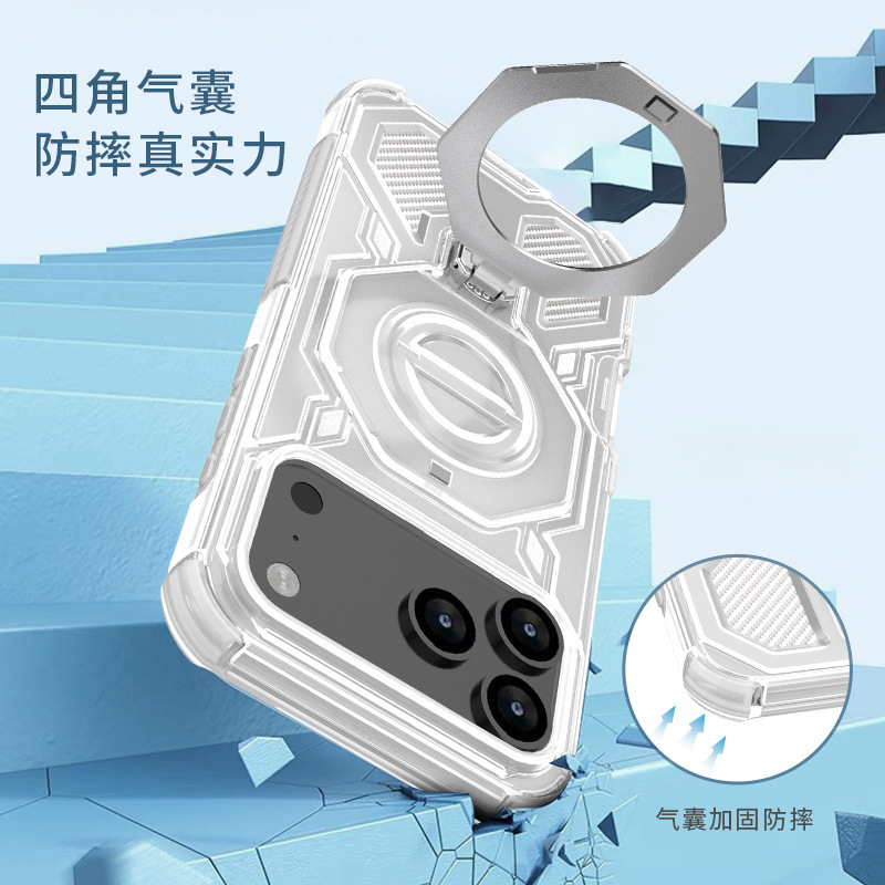 新しいモデル Apple シリーズ携帯電話ケースエアバッグ落下防止 ipone17 スタンド磁気透明携帯電話保護カバー|undefined
