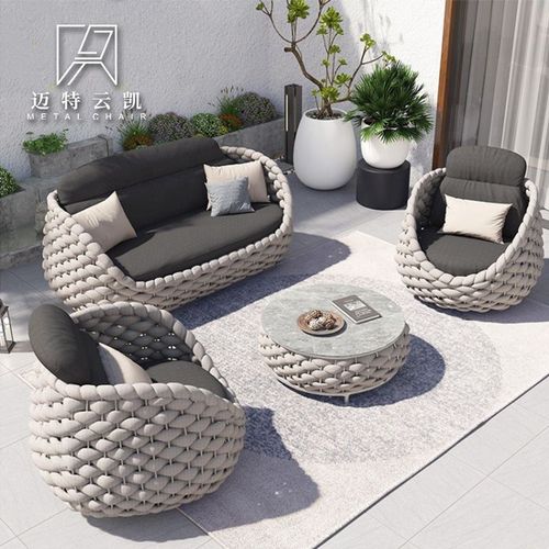 Nordic outdoor sofa coffee table set courtyard villa balcony open-air wicker sofa aluminum waterproof sunshade