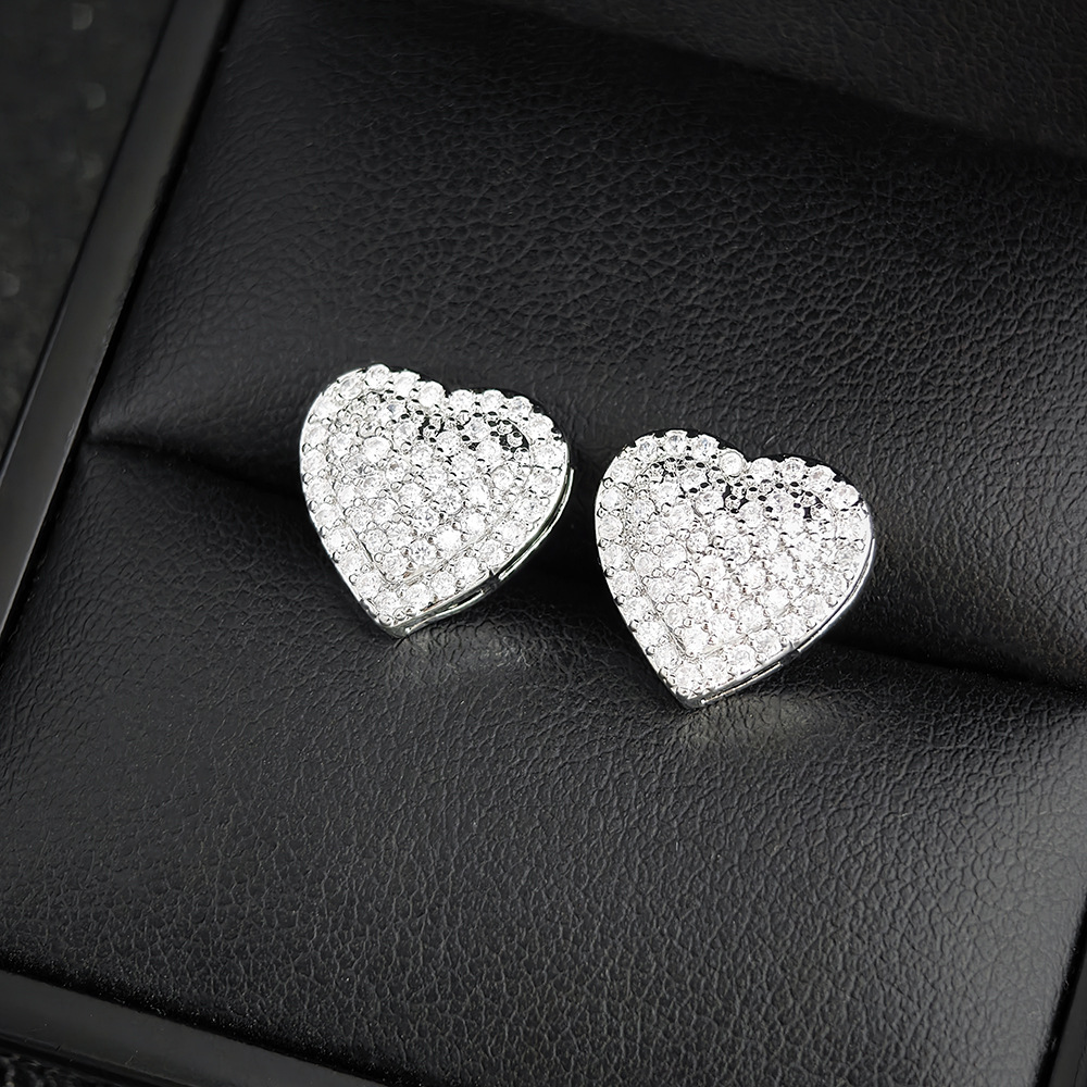 跨境新款 时尚OL微镶锆石爱心女士耳钉 欧美结婚纪念日礼物e6530