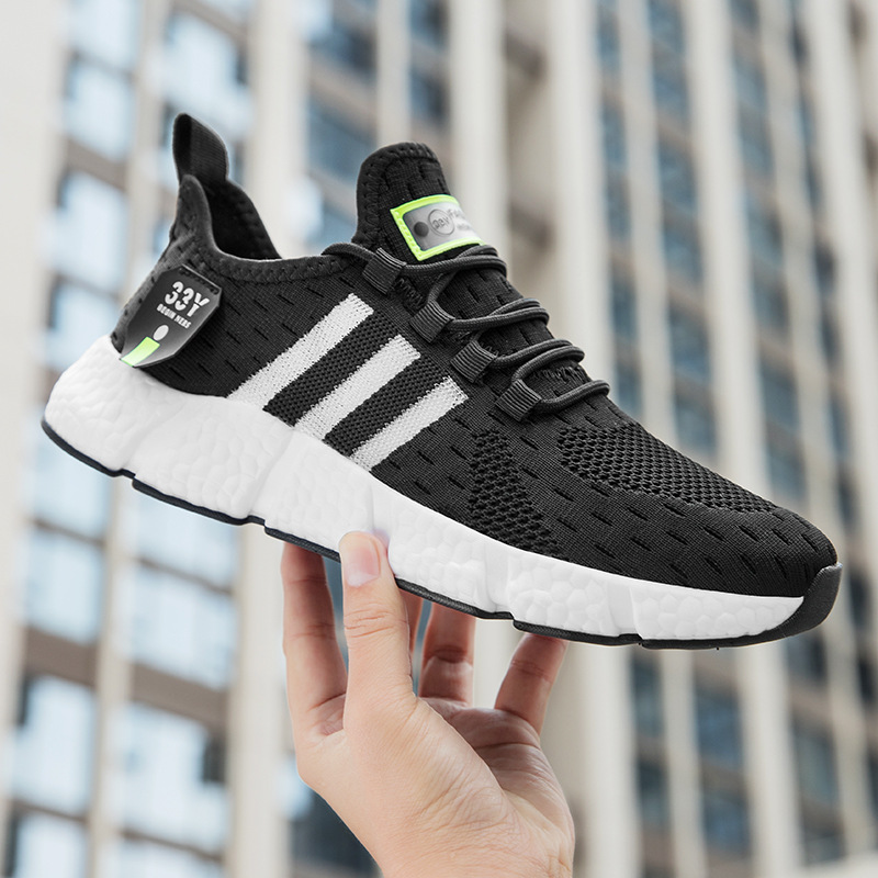 2025 fábrica Douyin nueva combinación de goma de palomitas de maíz inferior transpirable elástico volador zapatos de malla de pareja estilo caliente