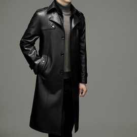 春秋新款中长款男士皮风衣休闲男装上衣