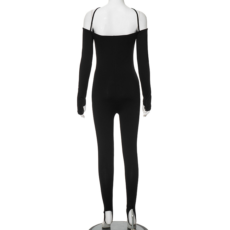 Chic Women Clothing Autumn Winter off-Shoulder Low-Cut Sexy Step-on Jumpsuit