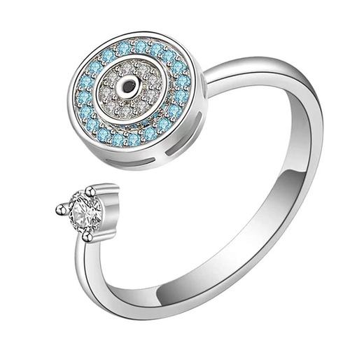 Cross-border S925 Sterling Silver Ring for Women | Amazon Devil's Eye Rotating Ring | European & American Style Adjustable Silver Ring with Open Design