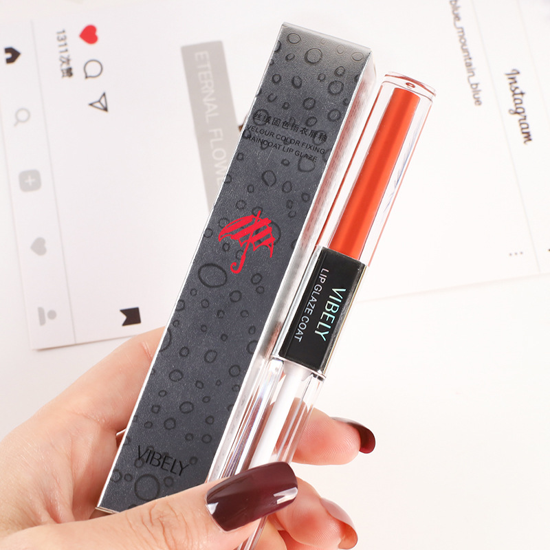 VIBELY Double-head Lip Gloss Raincoat, non-stick cup, Water Gloss mirror Lip Gloss Raincoat, Lipstick Setting Wonder, Setting liquid undefined