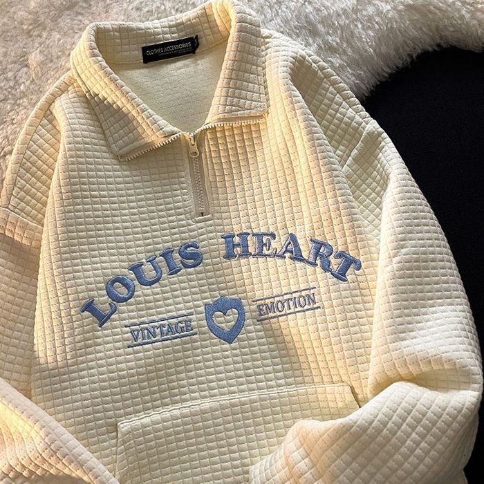 Polo americano waffle suéter mujeres primavera y otoño diseño sentido nicho estilo coreano flojo perezoso bordado superior